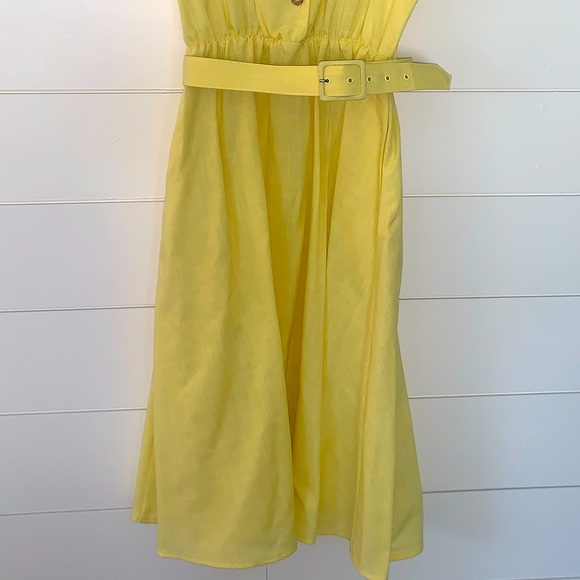 EVC 70s ABSOLUTELY GORGEOUS Canary Yellow Belted Linen Midi Sundress - Picture 5 of 8